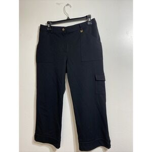 St. John Sport Women Black cargo Knit Pants Cropped Wide Leg  S/M Missing SZ Tag